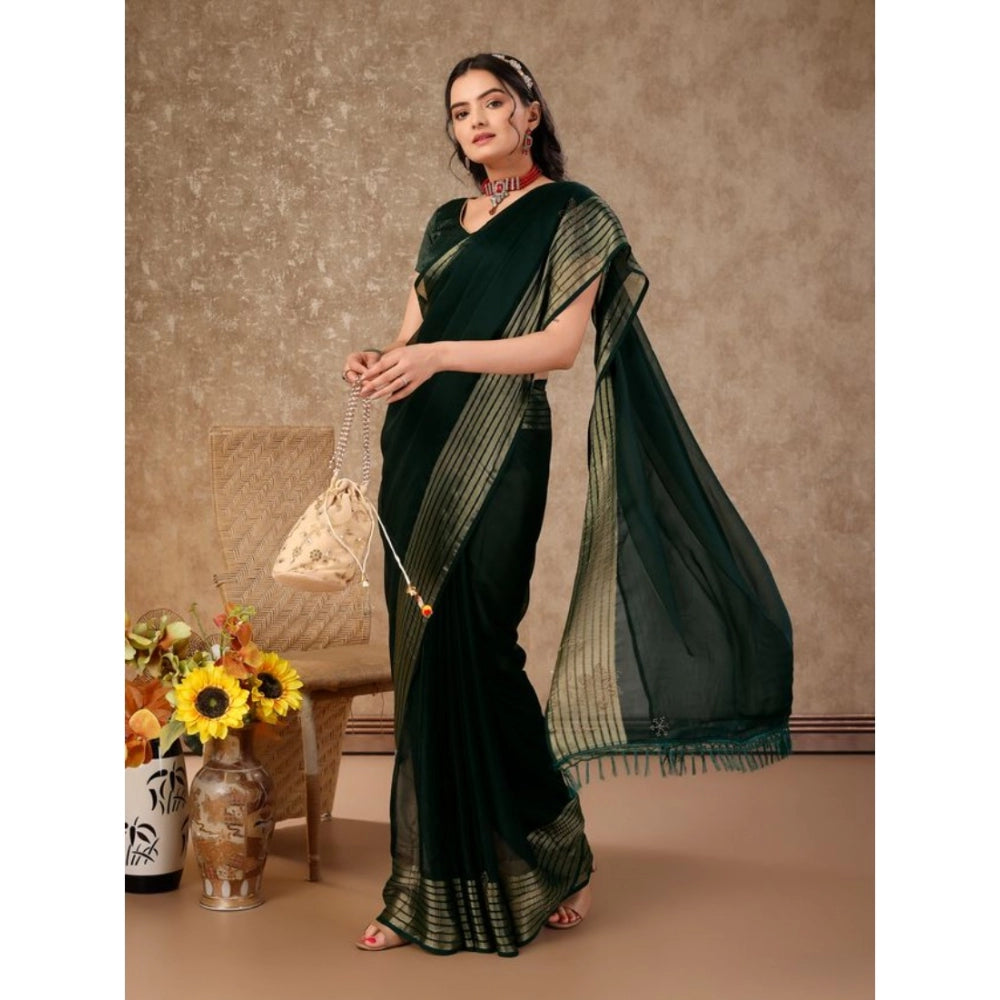 Shopper Beast Women's Chiffon Fabric Plain Saree With Unstitched Blouse (Green, 5-6 Mtrs)