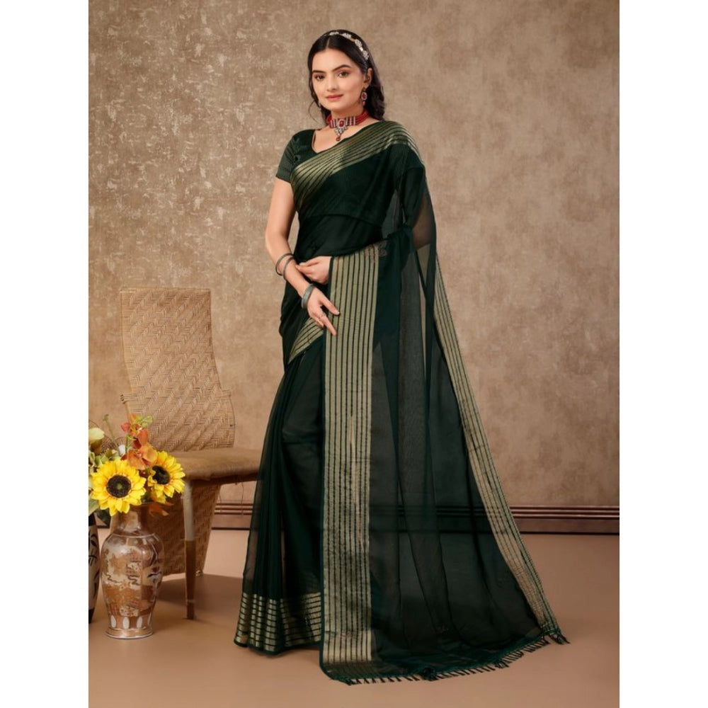 Shopper Beast Women's Chiffon Fabric Plain Saree With Unstitched Blouse (Green, 5-6 Mtrs)