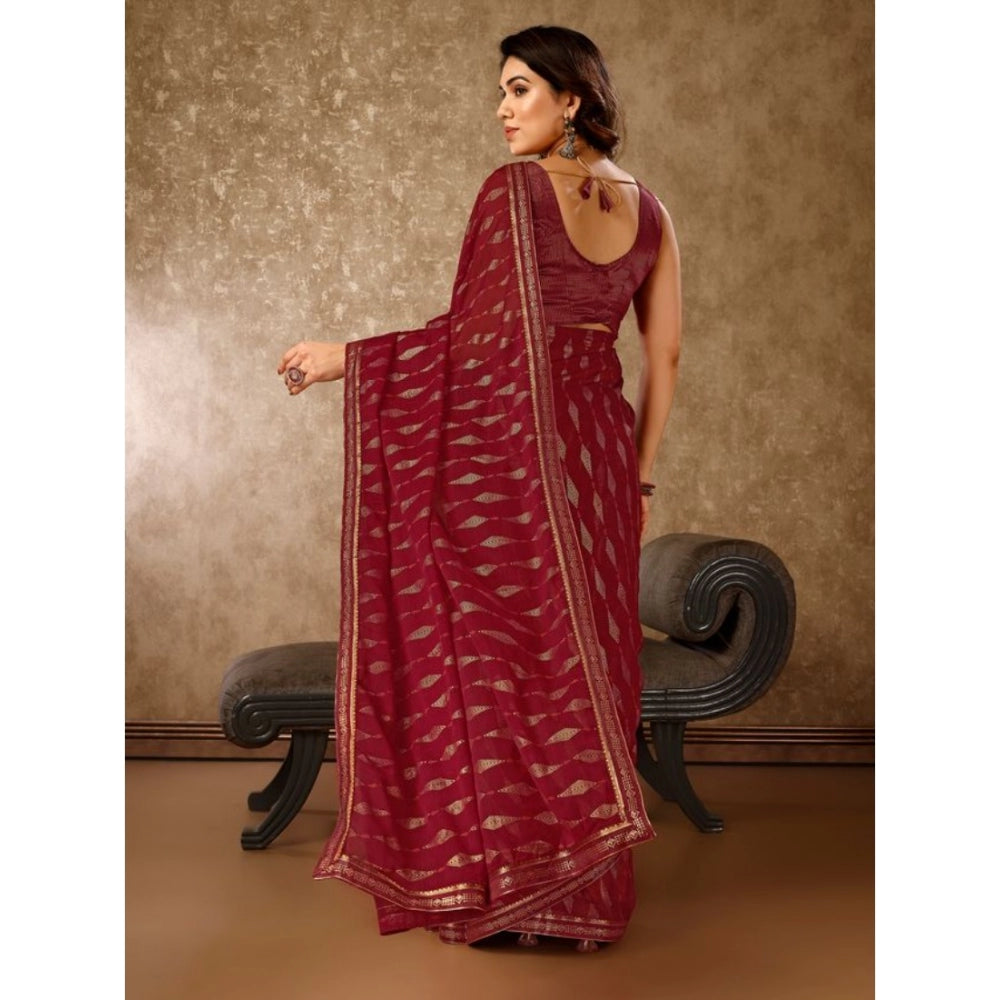 Shopper Beast Women's Zomto Laheriya Saree With Unstitched Blouse (Maroon, 5-6 Mtrs)