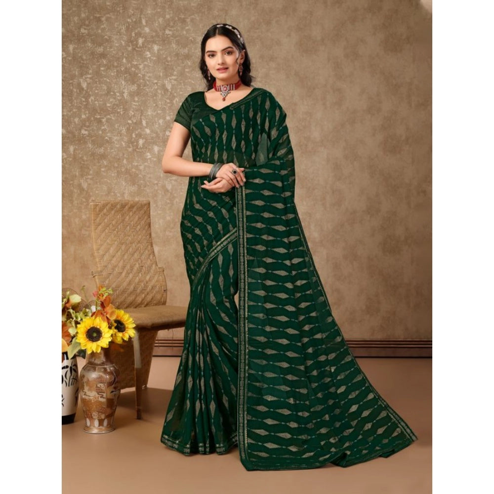 Shopper Beast Women's Zomto Laheriya Saree With Unstitched Blouse (Green, 5-6 Mtrs)