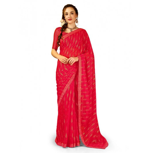 Shopper Beast Women's Zomto Laheriya Saree With Unstitched Blouse (Rani, 5-6 Mtrs)