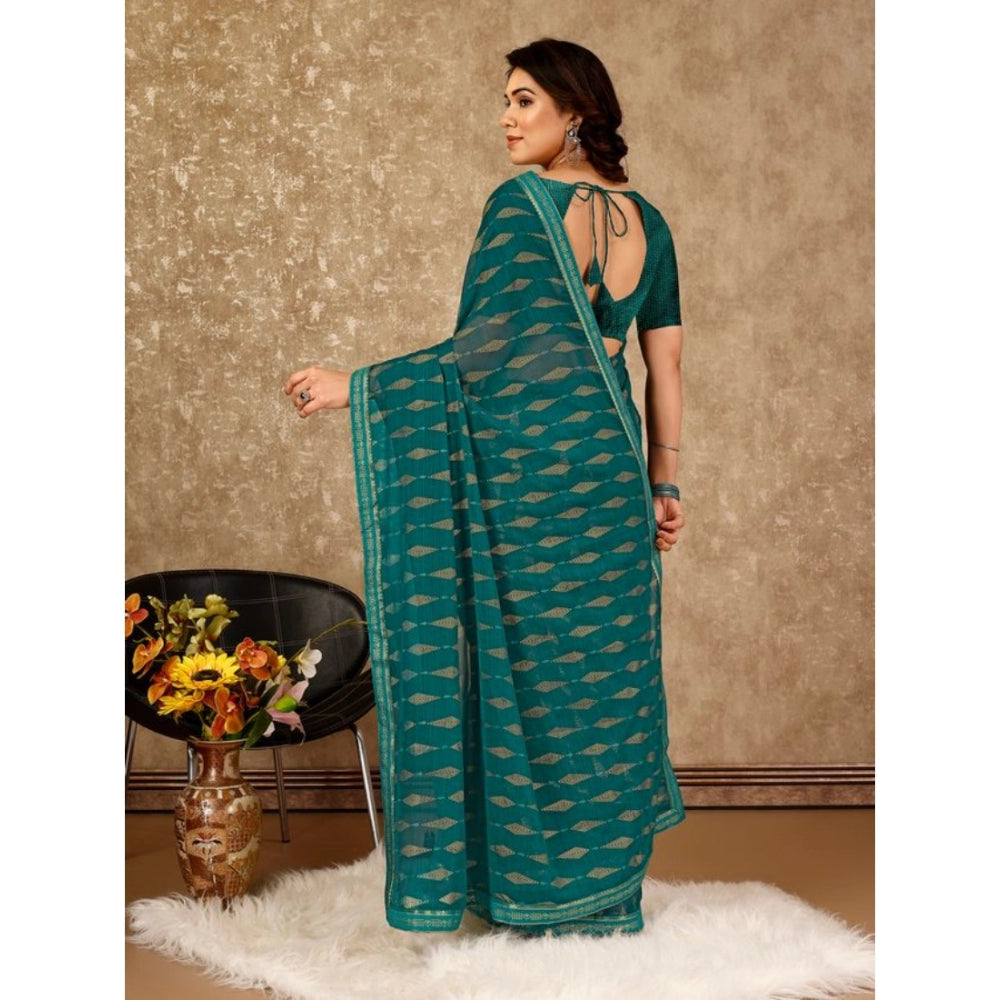 Shopper Beast Women's Zomto Laheriya Saree With Unstitched Blouse (Teal Blue, 5-6 Mtrs)