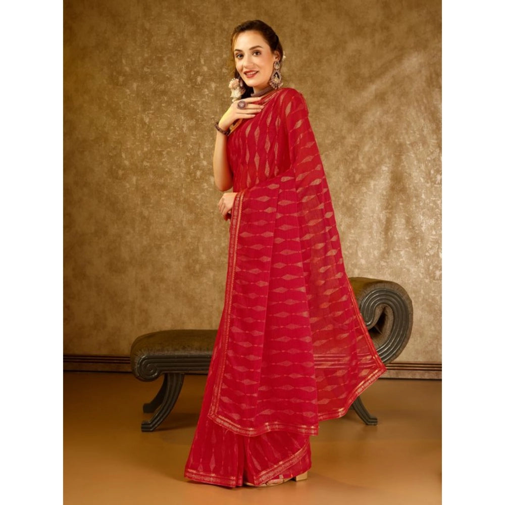 Shopper Beast Women's Zomto Laheriya Saree With Unstitched Blouse (Red, 5-6 Mtrs)