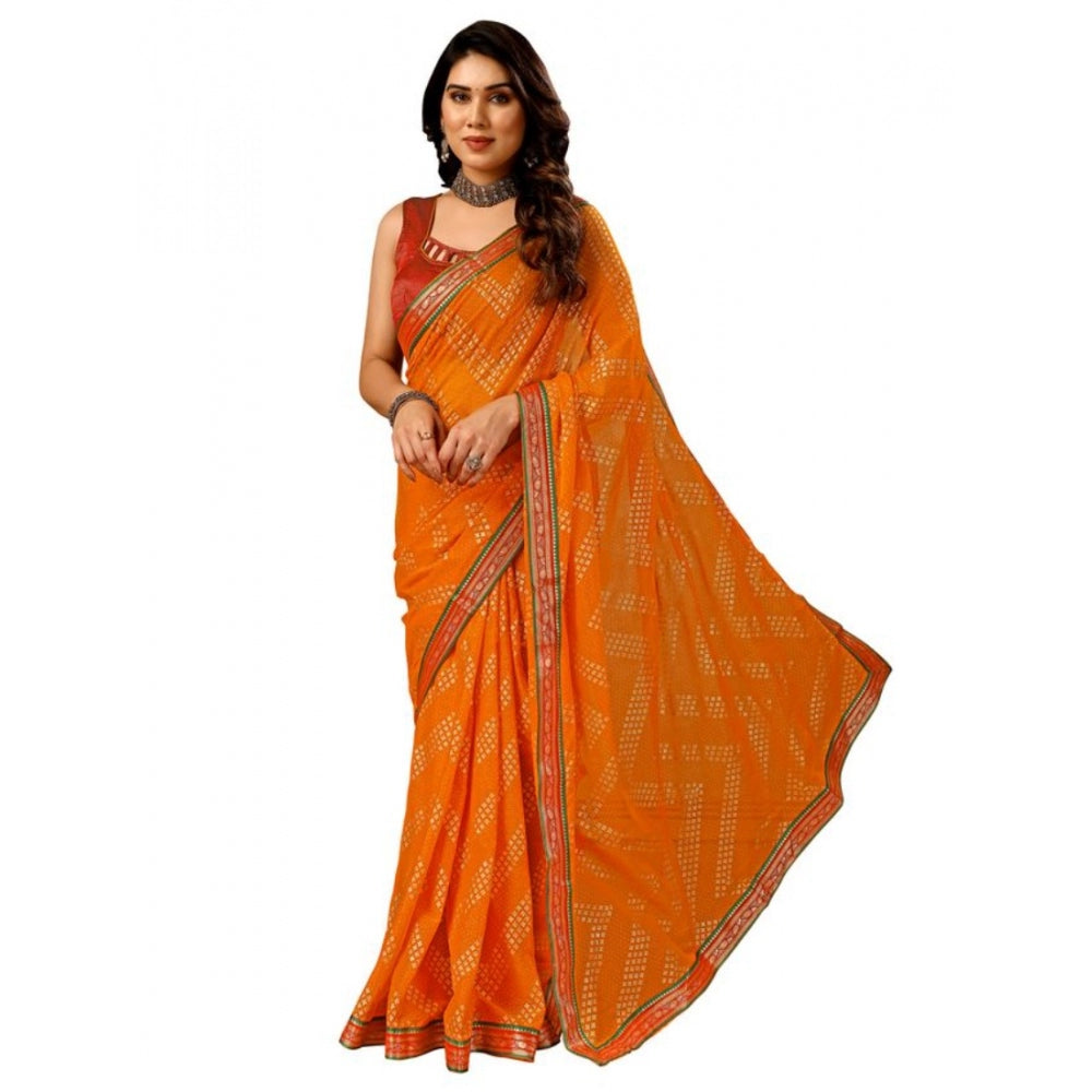 Shopper Beast Women's Zomto Zig Zag Saree With Unstitched Blouse (Yellow, 5-6 Mtrs)