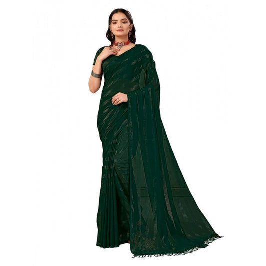 Shopper Beast Women's Chiffon Fabric Line Saree With Unstitched Blouse (Green, 5-6 Mtrs)