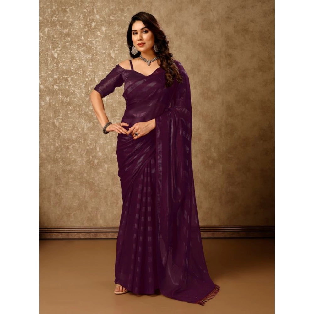 Shopper Beast Women's Chiffon Fabric Line Saree With Unstitched Blouse (Purple, 5-6 Mtrs)