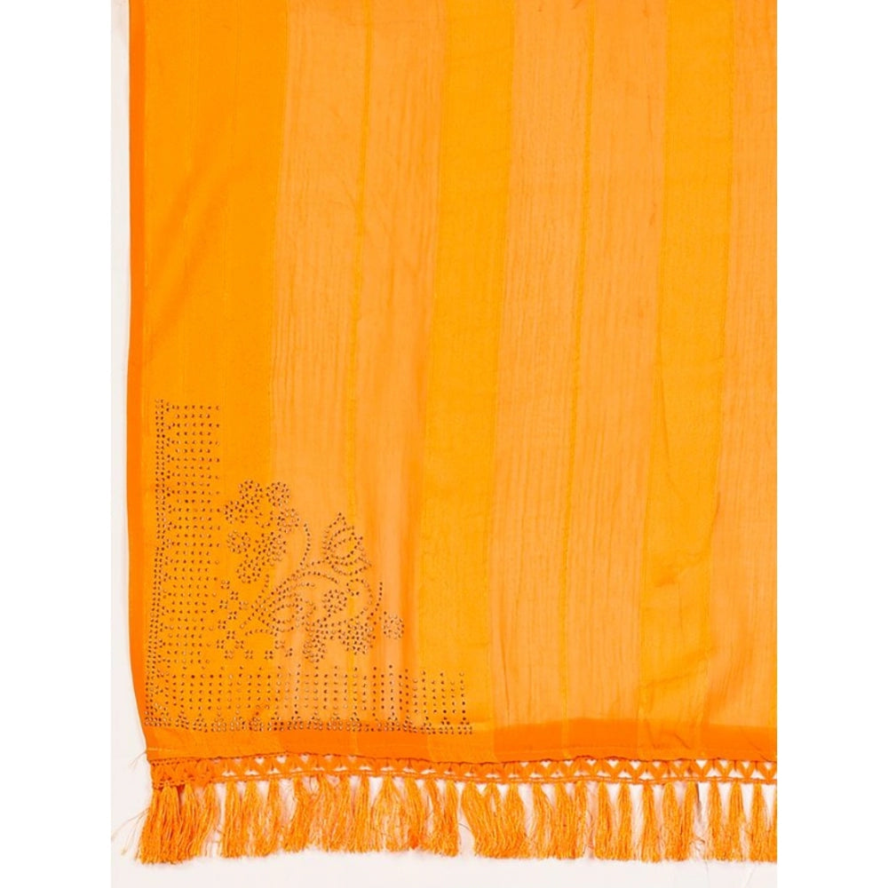 Shopper Beast Women's Chiffon Fabric Line Saree With Unstitched Blouse (Yellow, 5-6 Mtrs)