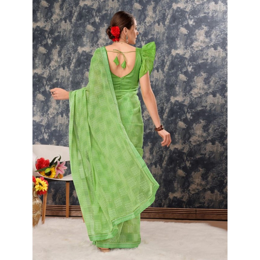 Shopper Beast Women's Zomto Cheked Saree With Unstitched Blouse (Green, 5-6 Mtrs)