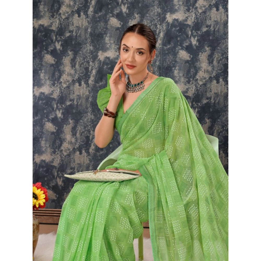 Shopper Beast Women's Zomto Cheked Saree With Unstitched Blouse (Green, 5-6 Mtrs)