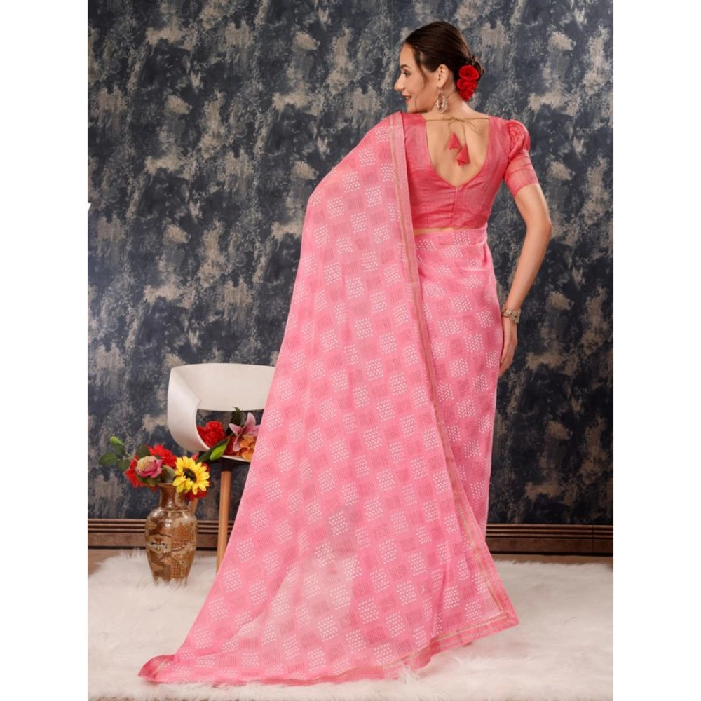 Shopper Beast Women's Zomto Cheked Saree With Unstitched Blouse (Pink, 5-6 Mtrs)