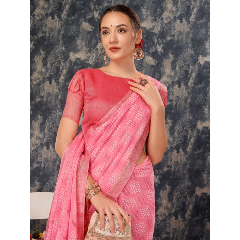 Shopper Beast Women's Zomto Cheked Saree With Unstitched Blouse (Pink, 5-6 Mtrs)