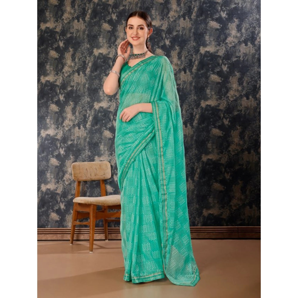 Shopper Beast Women's Zomto Cheked Saree With Unstitched Blouse (Rama Green, 5-6 Mtrs)