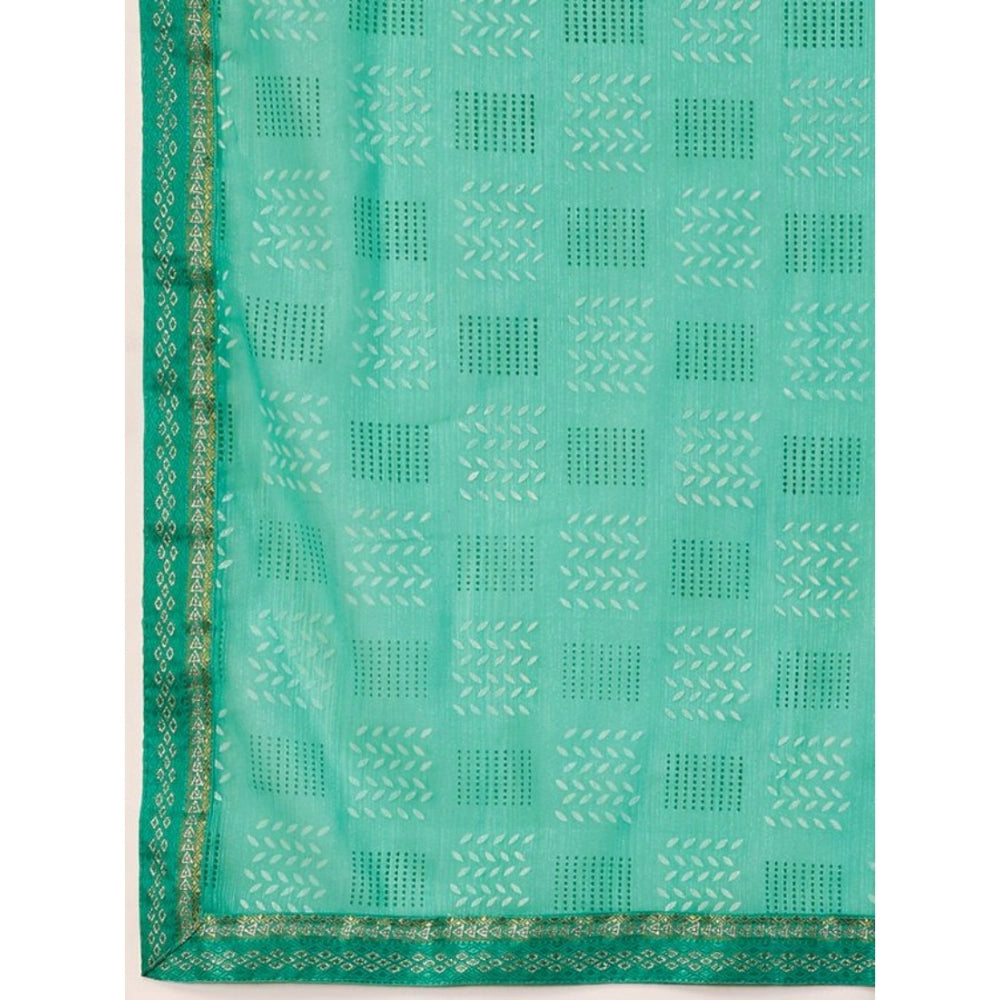 Shopper Beast Women's Zomto Cheked Saree With Unstitched Blouse (Rama Green, 5-6 Mtrs)