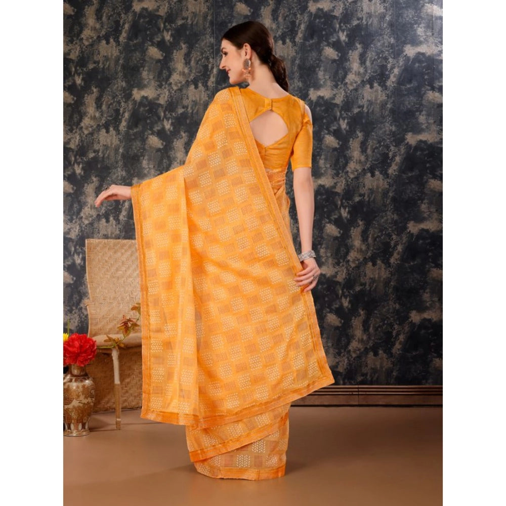 Shopper Beast Women's Zomto Cheked Saree With Unstitched Blouse (Yellow, 5-6 Mtrs)