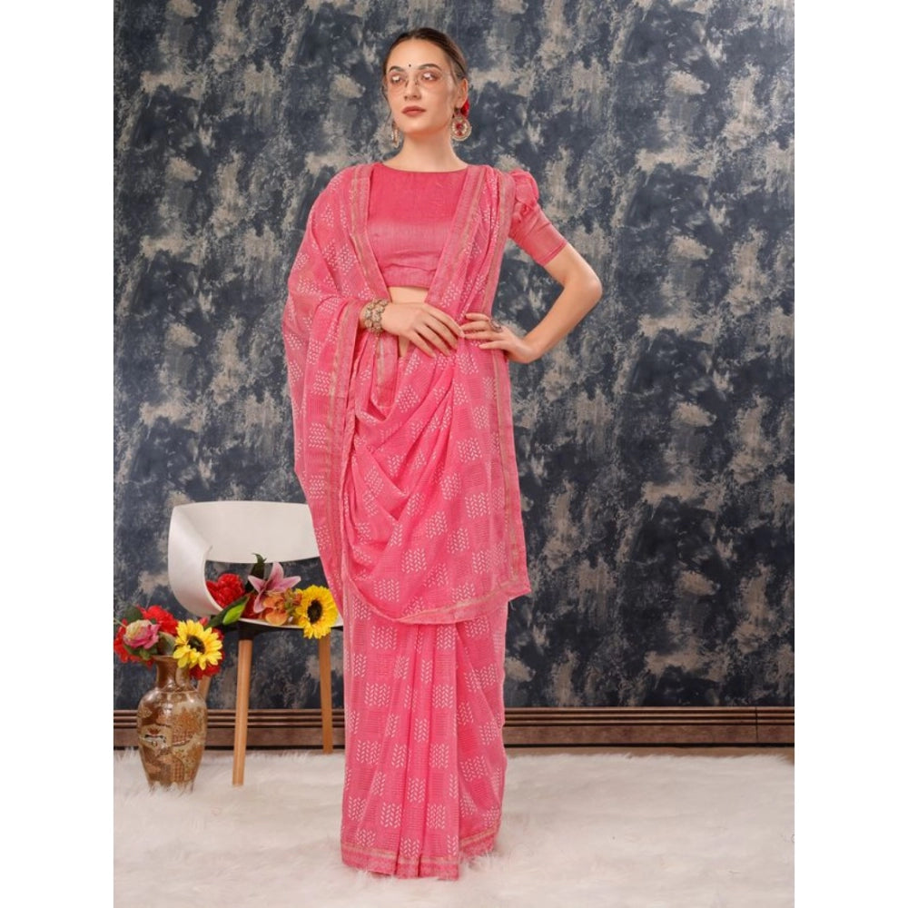 Shopper Beast Women's Zomto Cheked Saree With Unstitched Blouse (Pink, 5-6 Mtrs)