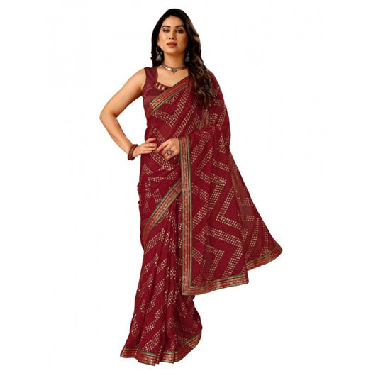 Shopper Beast Women's Zomto Zig Zag Saree With Unstitched Blouse (Maroon, 5-6 Mtrs)