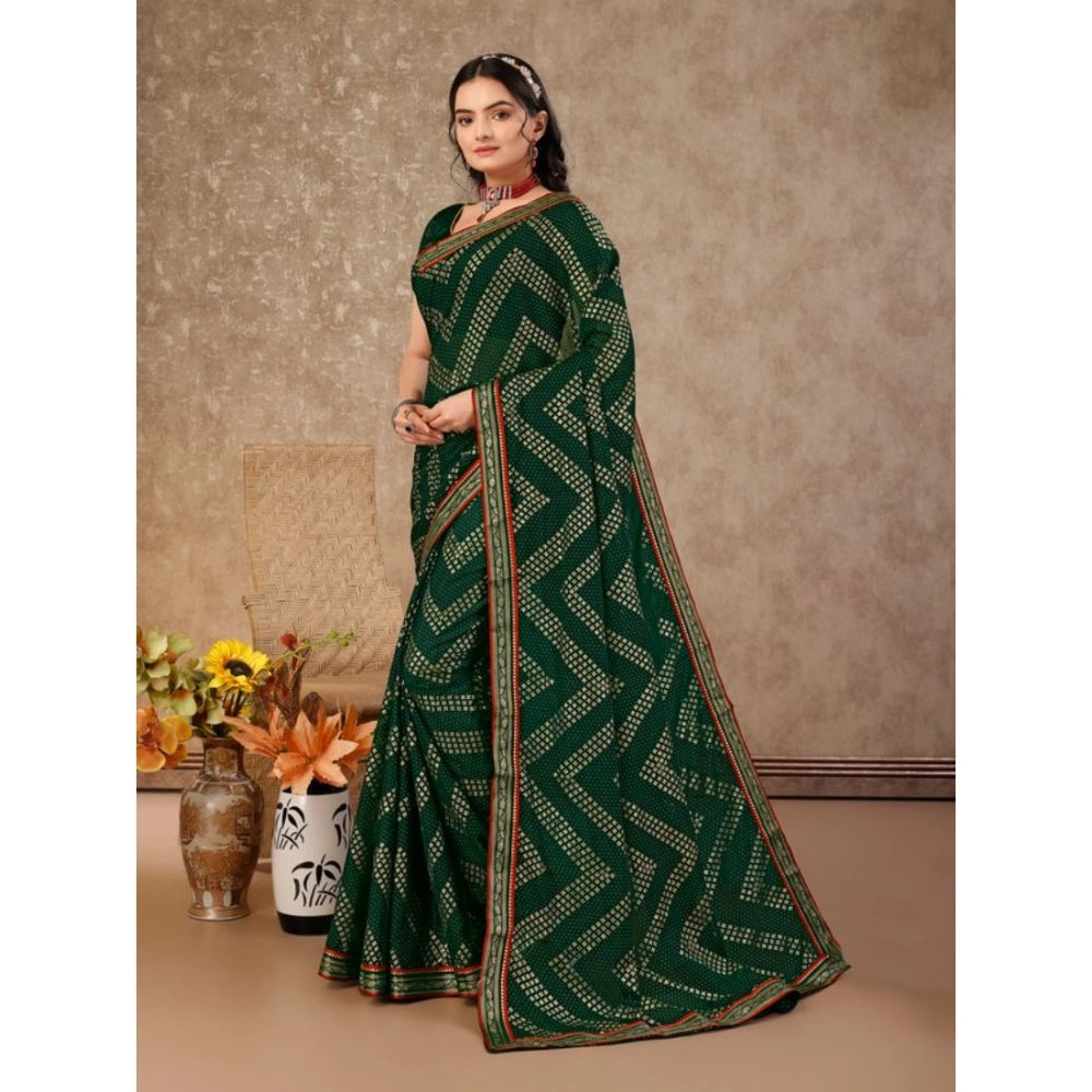 Shopper Beast Women's Zomto Zig Zag Saree With Unstitched Blouse (Green, 5-6 Mtrs)