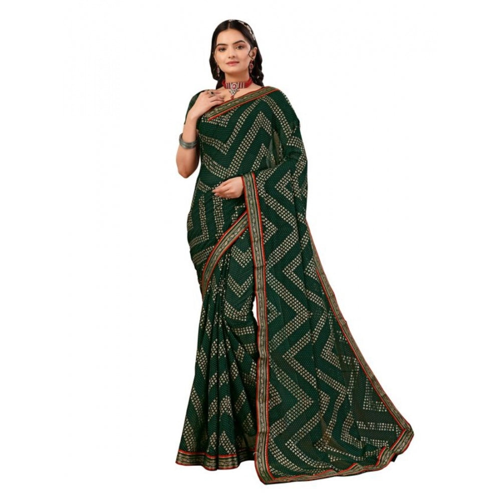 Shopper Beast Women's Zomto Zig Zag Saree With Unstitched Blouse (Green, 5-6 Mtrs)