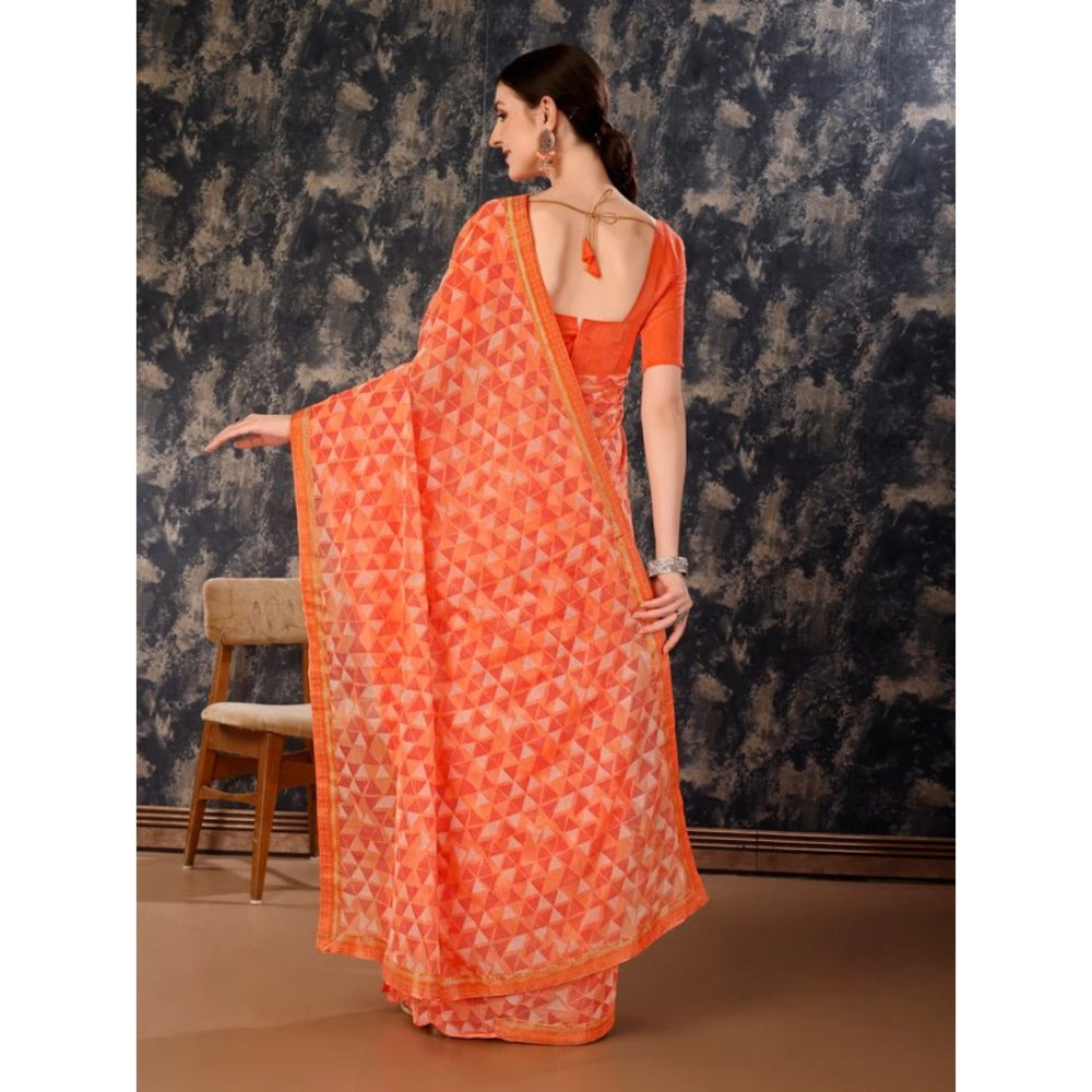 Shopper Beast Women's Zomto Printed Saree With Unstitched Blouse (Peach, 5-6 Mtrs)