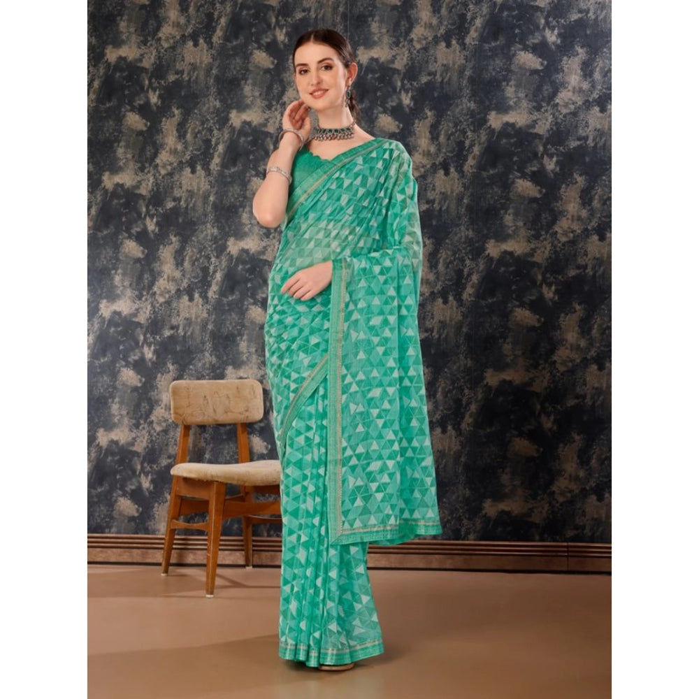 Shopper Beast Women's Zomto Printed Saree With Unstitched Blouse (Turquies Green, 5-6 Mtrs)