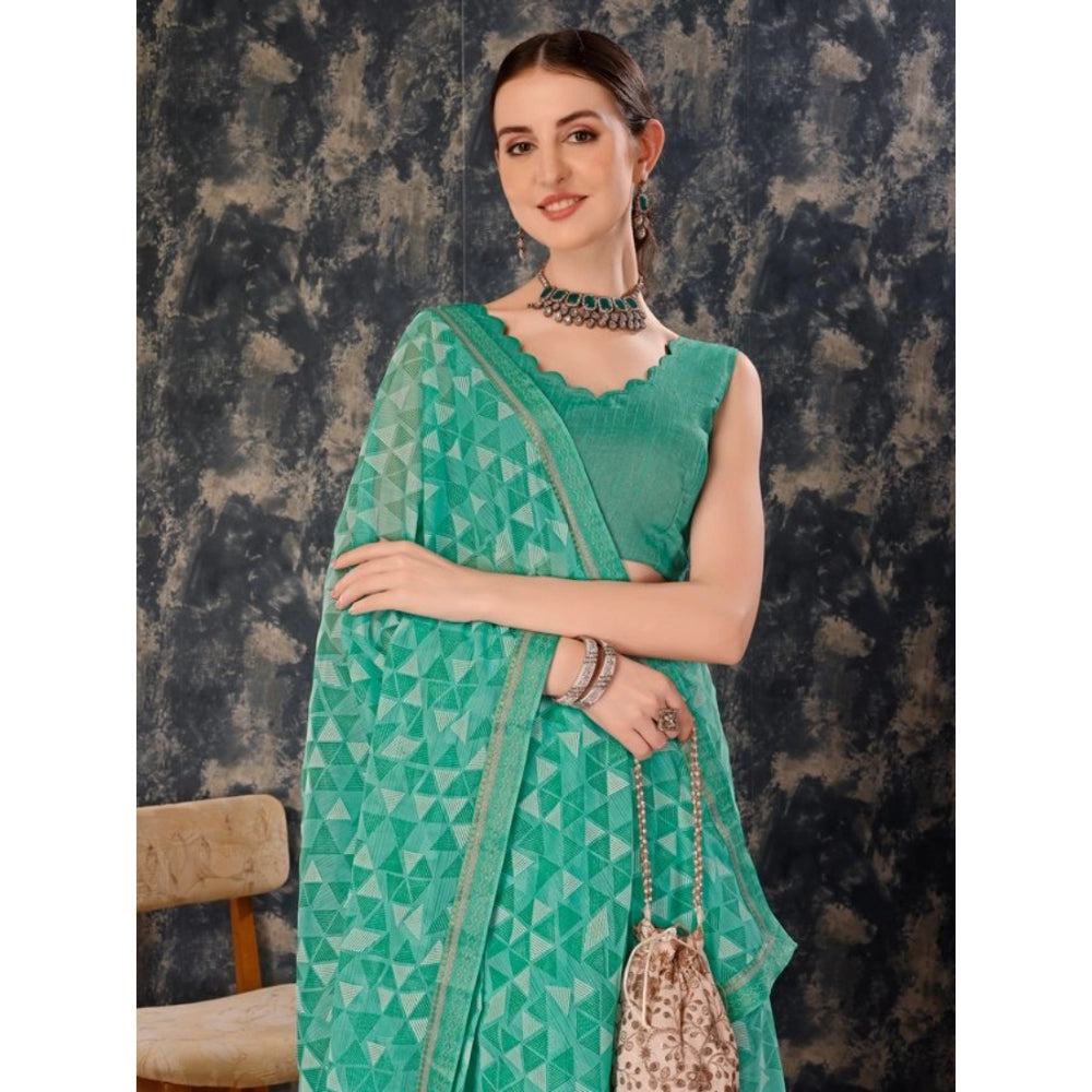 Shopper Beast Women's Zomto Printed Saree With Unstitched Blouse (Turquies Green, 5-6 Mtrs)