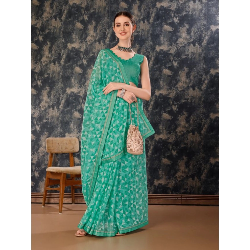 Shopper Beast Women's Zomto Printed Saree With Unstitched Blouse (Turquies Green, 5-6 Mtrs)