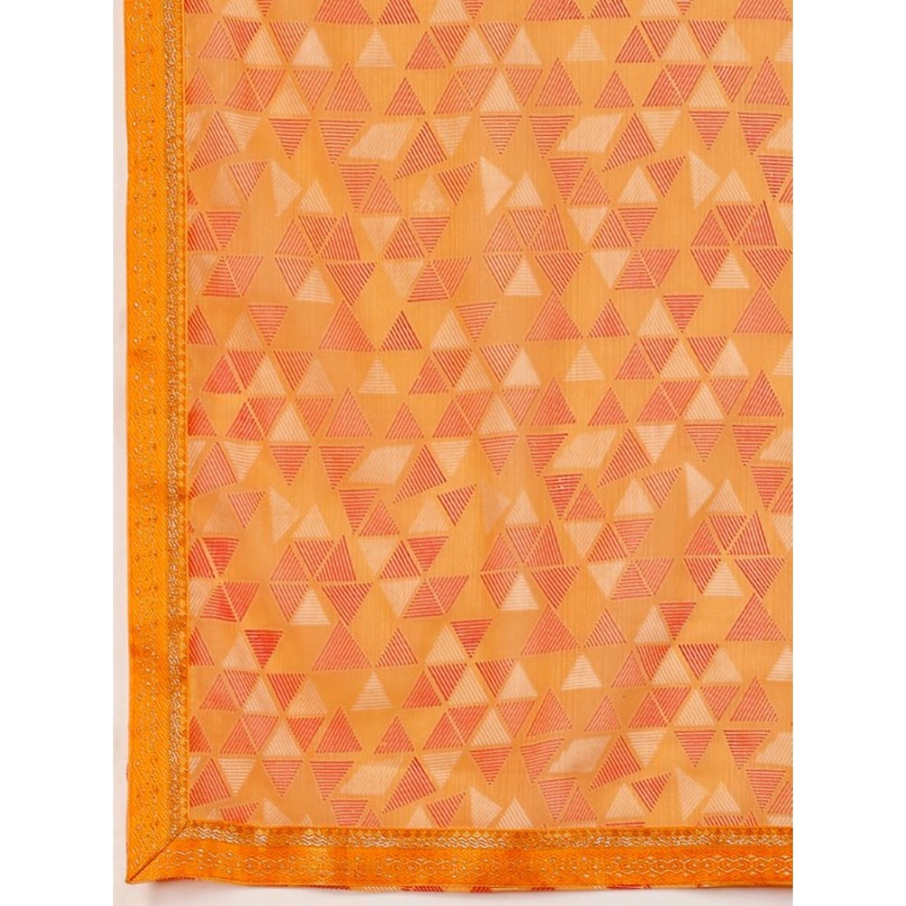 Shopper Beast Women's Zomto Printed Saree With Unstitched Blouse (Light Orange, 5-6 Mtrs)