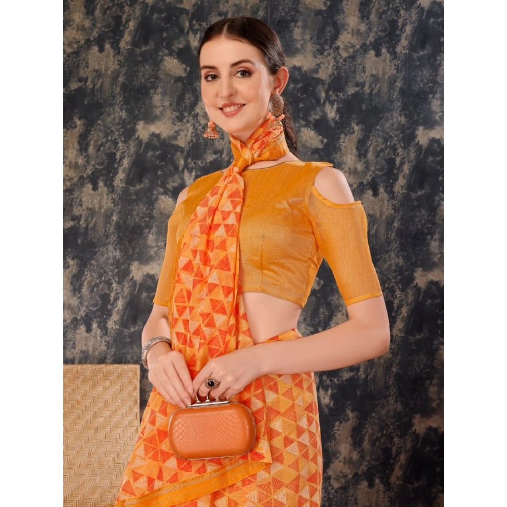 Shopper Beast Women's Zomto Printed Saree With Unstitched Blouse (Light Orange, 5-6 Mtrs)