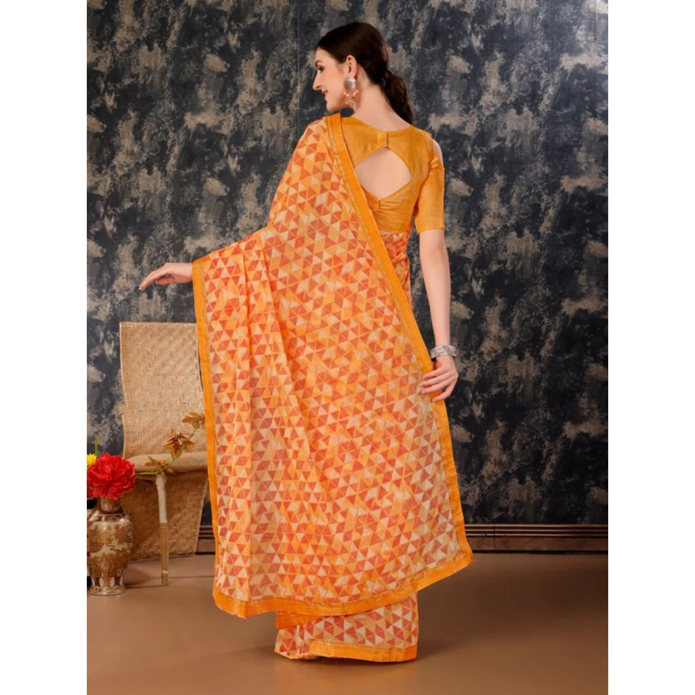 Shopper Beast Women's Zomto Printed Saree With Unstitched Blouse (Light Orange, 5-6 Mtrs)