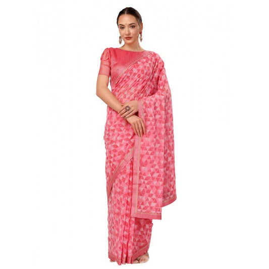 Shopper Beast Women's Zomto Printed Saree With Unstitched Blouse (Pink, 5-6 Mtrs)