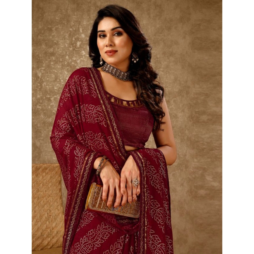 Shopper Beast Women's Zomto Bandhani Saree With Unstitched Blouse (Maroon, 5-6 Mtrs)