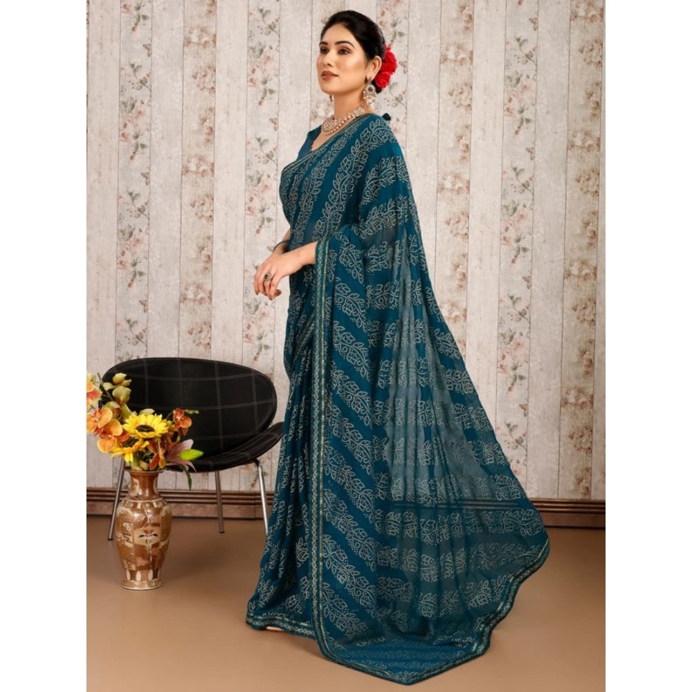 Shopper Beast Women's Zomto Bandhani Saree With Unstitched Blouse (Blue, 5-6 Mtrs)