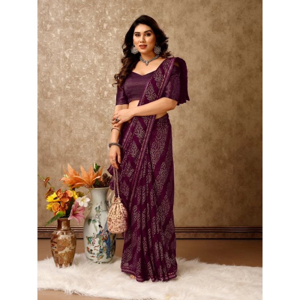 Shopper Beast Women's Zomto Bandhani Saree With Unstitched Blouse (Wine, 5-6 Mtrs)