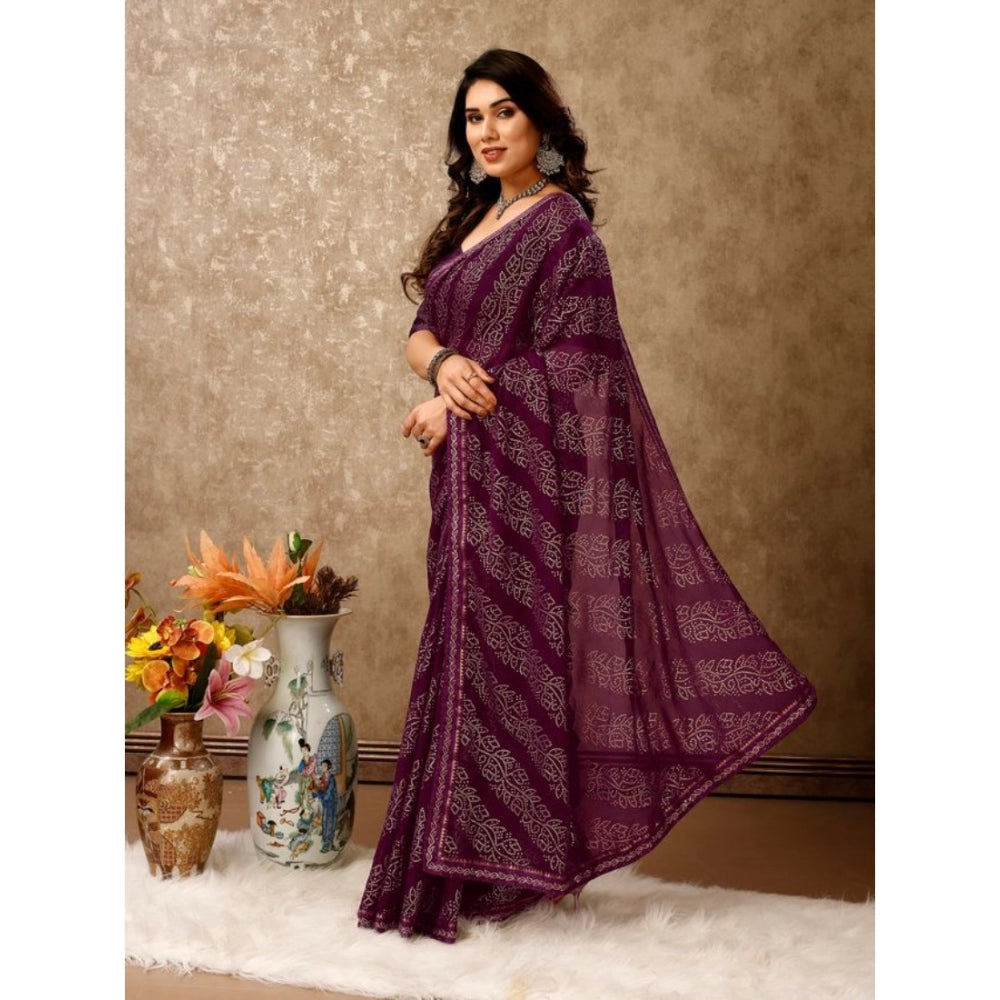 Shopper Beast Women's Zomto Bandhani Saree With Unstitched Blouse (Wine, 5-6 Mtrs)