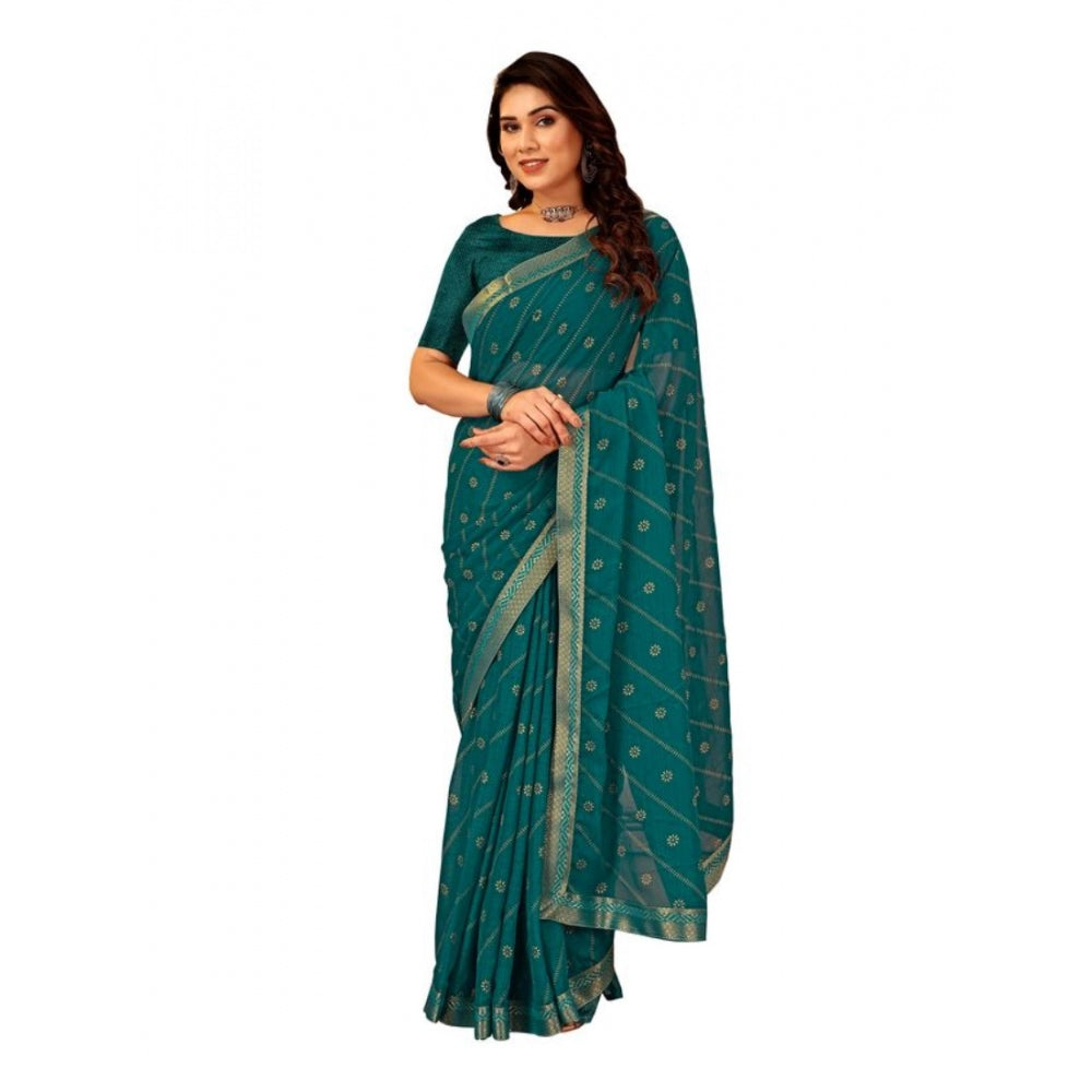 Shopper Beast Women's Zomto Bandhani Saree With Unstitched Blouse (Teal Blue, 5-6 Mtrs)