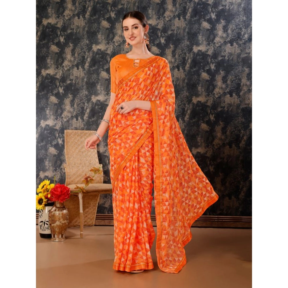 Shopper Beast Women's Zomto Printed Saree With Unstitched Blouse (Dark Orange, 5-6 Mtrs)