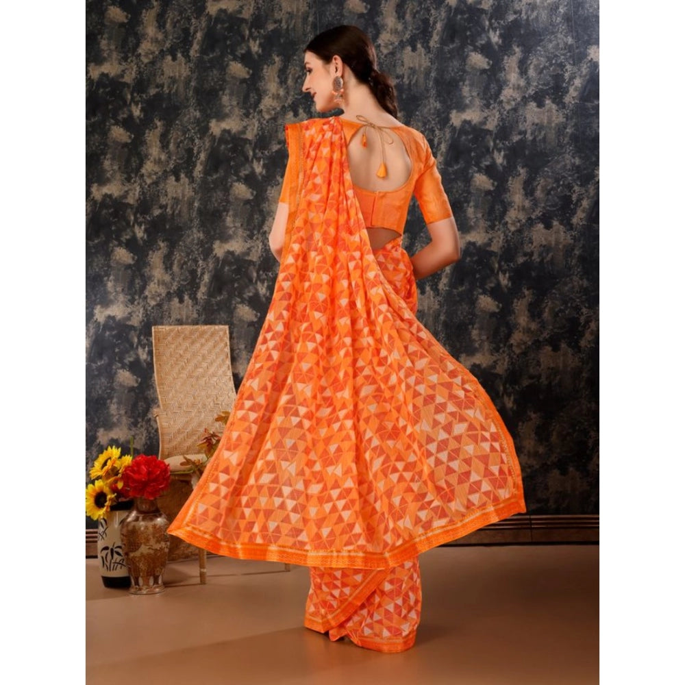 Shopper Beast Women's Zomto Printed Saree With Unstitched Blouse (Dark Orange, 5-6 Mtrs)