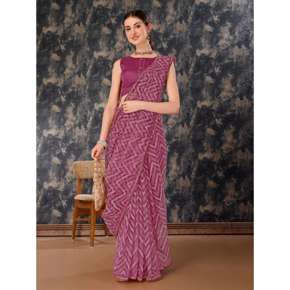 Shopper Beast Women's Linen Zig Zag Saree With Unstitched Blouse (Purple, 5-6 Mtrs)