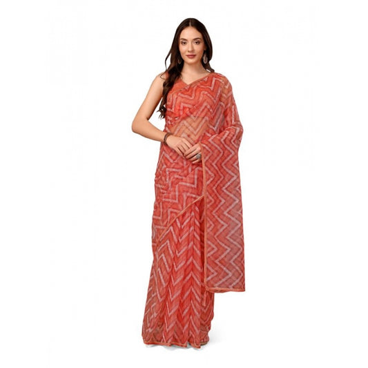 Shopper Beast Women's Linen Zig Zag Saree With Unstitched Blouse (Peach, 5-6 Mtrs)