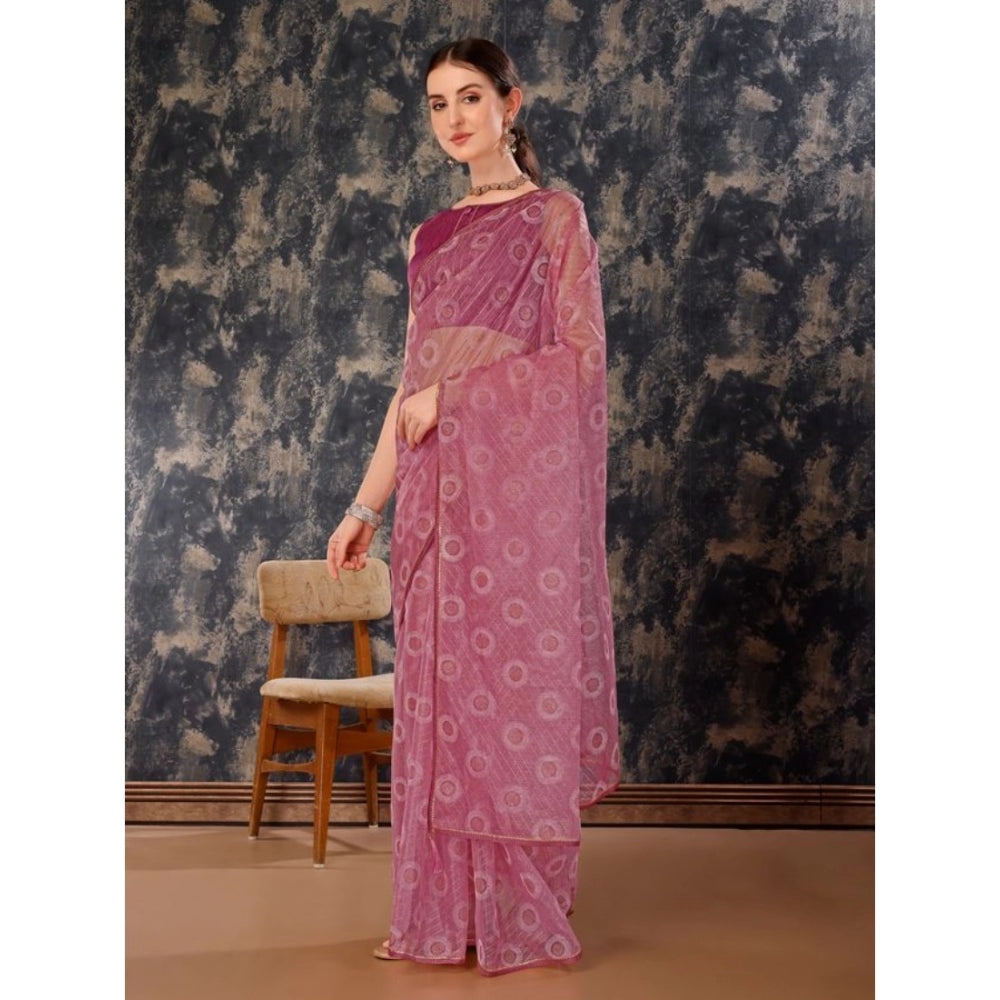 Shopper Beast Women's Linen Gola Printed Saree With Unstitched Blouse (Purple, 5-6 Mtrs)