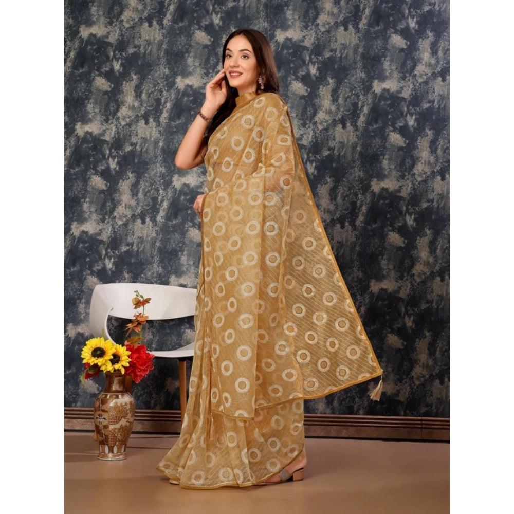 Shopper Beast Women's Linen Gola Printed Saree With Unstitched Blouse (Beige, 5-6 Mtrs)