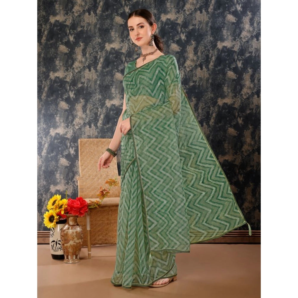 Shopper Beast Women's Linen Zig Zag Saree With Unstitched Blouse (Green, 5-6 Mtrs)