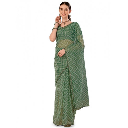 Shopper Beast Women's Linen Zig Zag Saree With Unstitched Blouse (Green, 5-6 Mtrs)