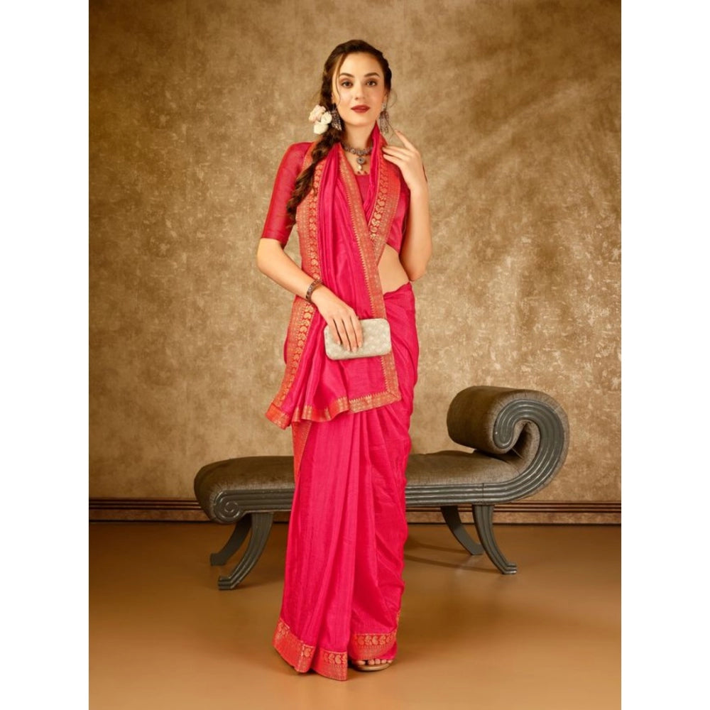 Shopper Beast Women's Vichitra Plain Saree With Unstitched Blouse (Pink, 5-6 Mtrs)