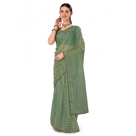 Shopper Beast Women's Linen Line Saree With Unstitched Blouse (Green, 5-6 Mtrs)