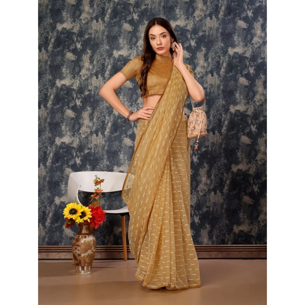 Shopper Beast Women's Linen Line Saree With Unstitched Blouse (Beige, 5-6 Mtrs)