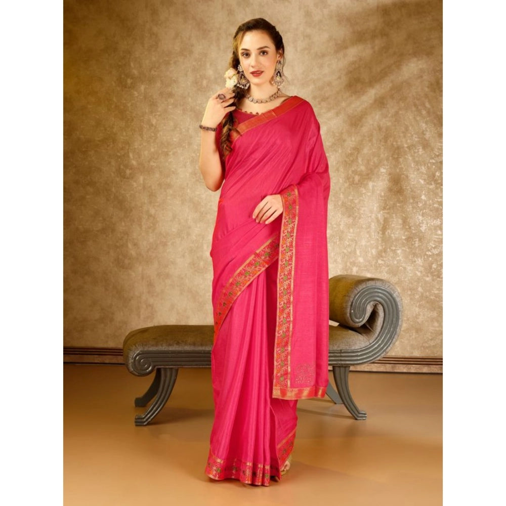 Shopper Beast Women's Vichitra Swiroshki Butta Saree With Unstitched Blouse (Pink, 5-6 Mtrs)