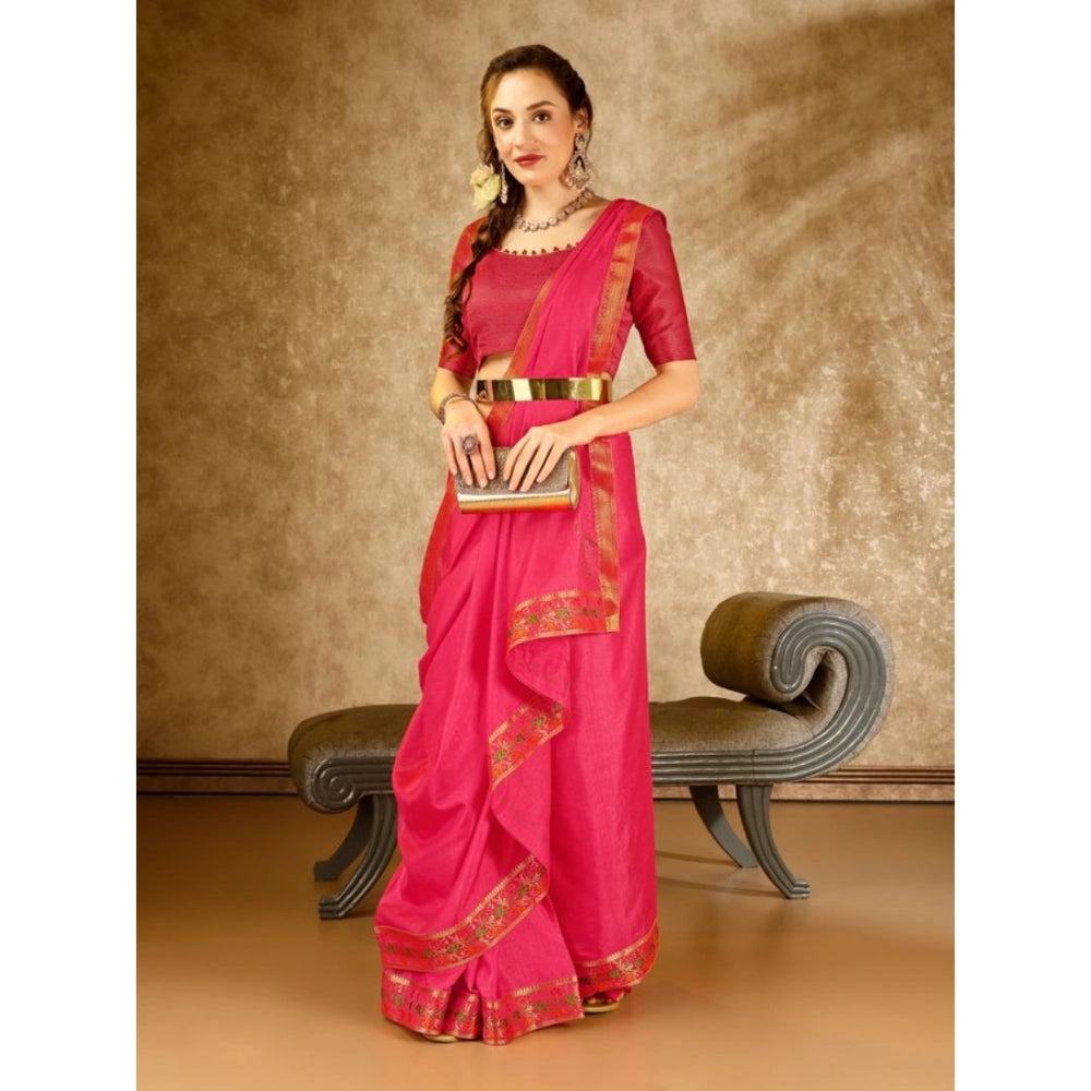 Shopper Beast Women's Vichitra Swiroshki Butta Saree With Unstitched Blouse (Pink, 5-6 Mtrs)