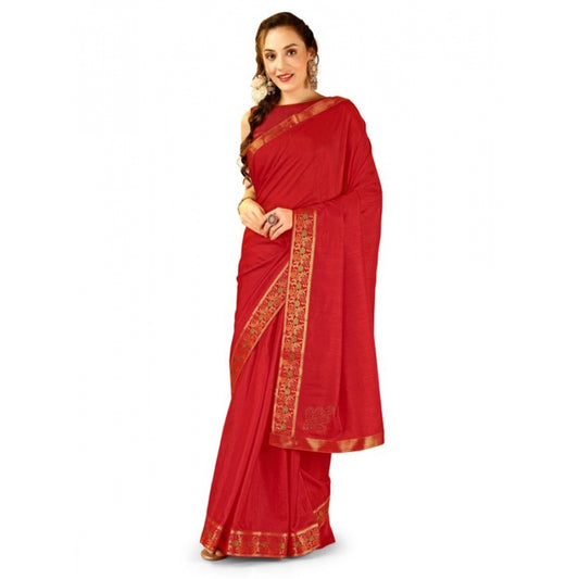 Shopper Beast Women's Vichitra Swiroshki Butta Saree With Unstitched Blouse (Red, 5-6 Mtrs)