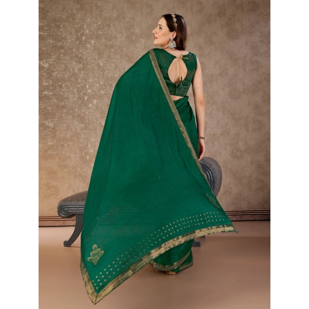 Shopper Beast Women's Vichitra Swiroshki Butta Saree With Unstitched Blouse (Green, 5-6 Mtrs)